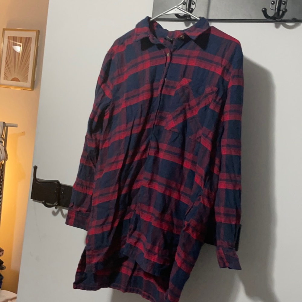 Red & Blue Tartan Print Flannel